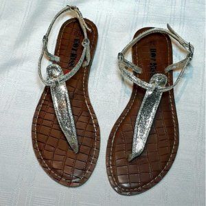 Hot Kiss Women Sandals T-Strap Thong Shoes Buckle Ankle Strap Gold Sparkle 7.5